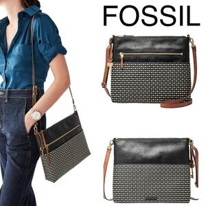 🌹FOSSIL FIONA BLACK WHITE LEATHER CROSSBODY